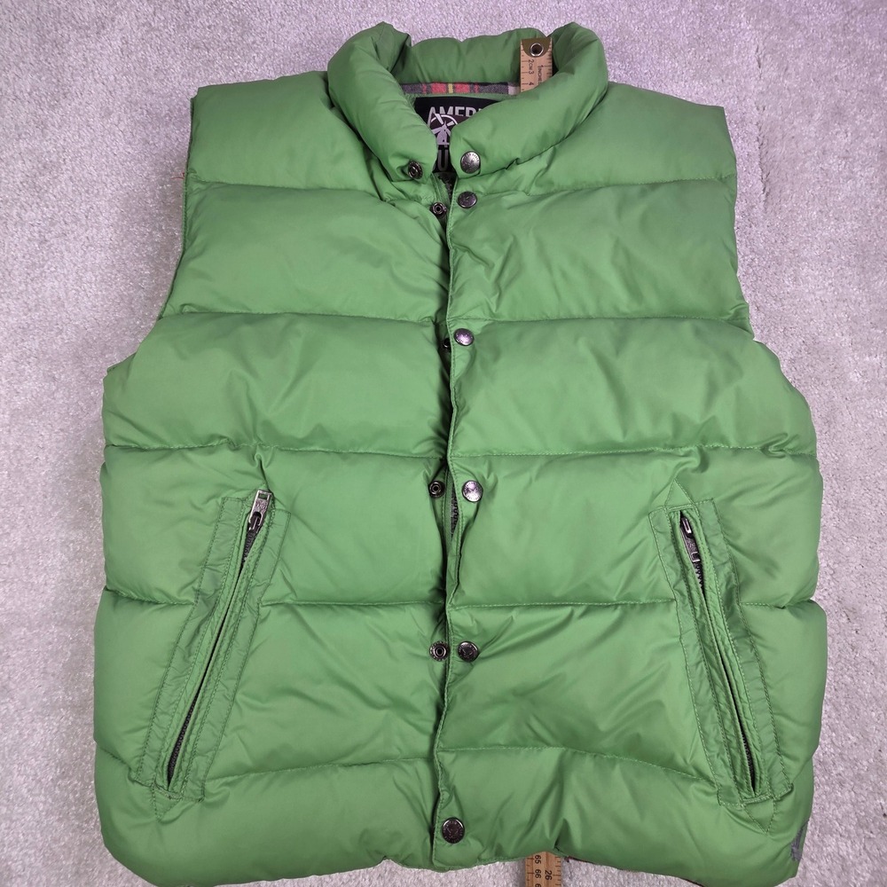 American Eagle AEO Mens‎ Puffer Vest L Green Flannel Lined Down Gorpcore Outdoor